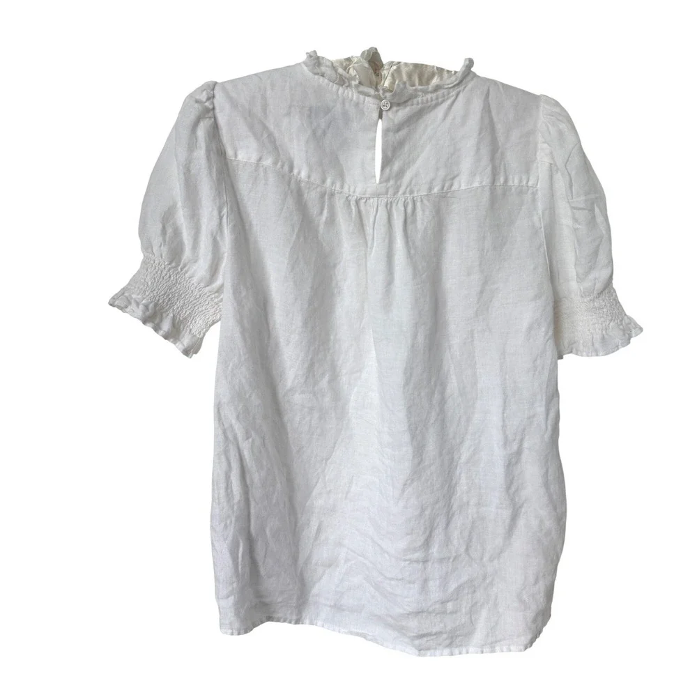 J CREW smocked linen puff sleeve top size small white